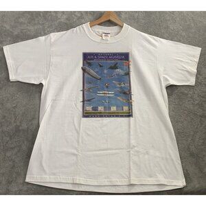 Vintage Jerzees Shirt Mens Large Air & Space Museum Tee White Smithsonian 1998